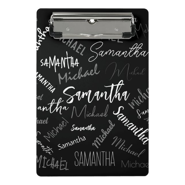 Two names couple pattern monogram black grey white mini clipboard (Front)