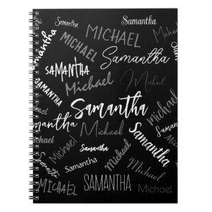 Two names couple pattern monogram black grey white notebook