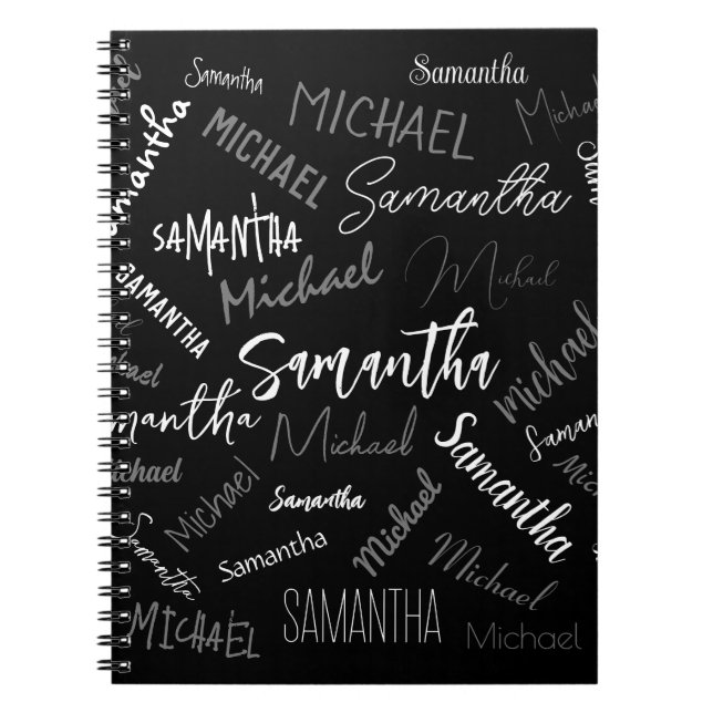 Two names couple pattern monogram black grey white notebook (Front)