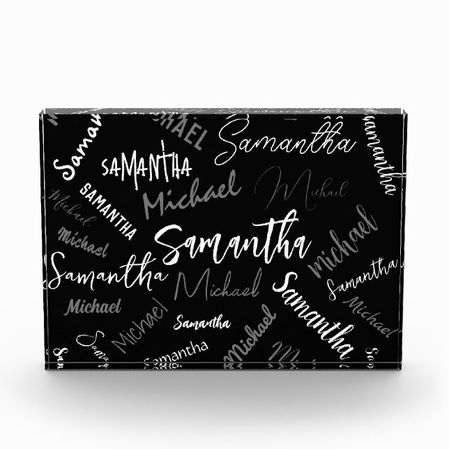 Two names couple pattern monogram black grey white photo block (Front)