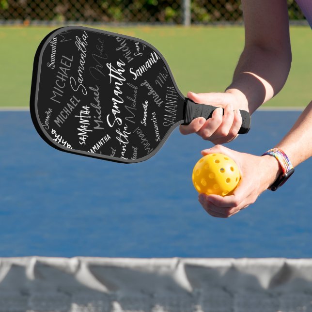 Two names couple pattern monogram black grey white pickleball paddle (Insitu)