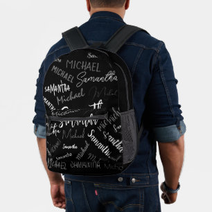 Two names couple pattern monogram black grey white printed backpack