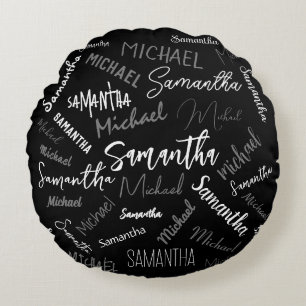 Two names couple pattern monogram black grey white round pillow