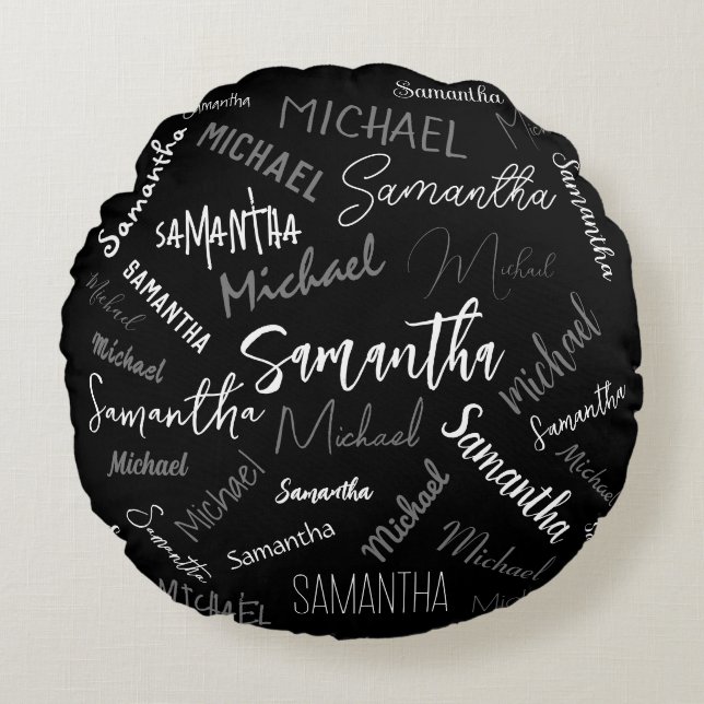 Two names couple pattern monogram black grey white round pillow (Front)