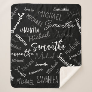Two names couple pattern monogram black grey white sherpa blanket