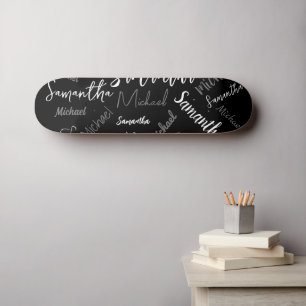 Two names couple pattern monogram black grey white skateboard