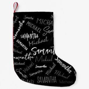 Two names couple pattern monogram black grey white small christmas stocking