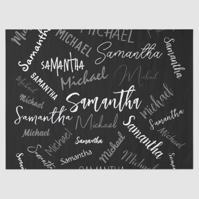 Two names couple pattern monogram black grey white tissue paper (Front)