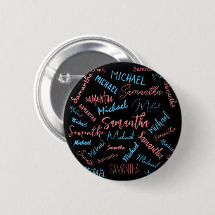 Two names couples pattern monogram blue light pink 2 inch round button