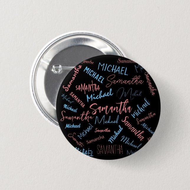 Two names couples pattern monogram blue light pink 2 inch round button (Front & Back)