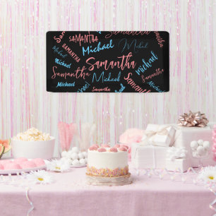 Two names couples pattern monogram blue light pink banner