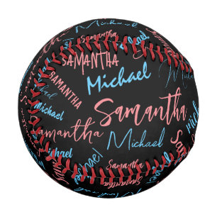 Two names couples pattern monogram blue light pink baseball