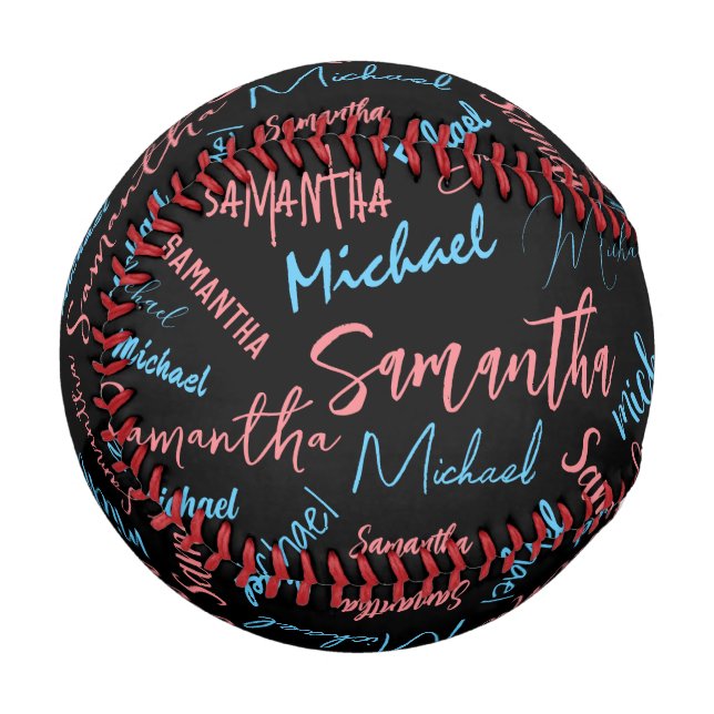 Two names couples pattern monogram blue light pink baseball (Front Left)
