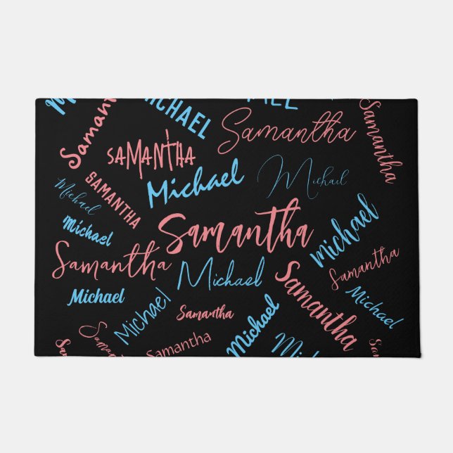 Two names couples pattern monogram blue light pink doormat (Front)