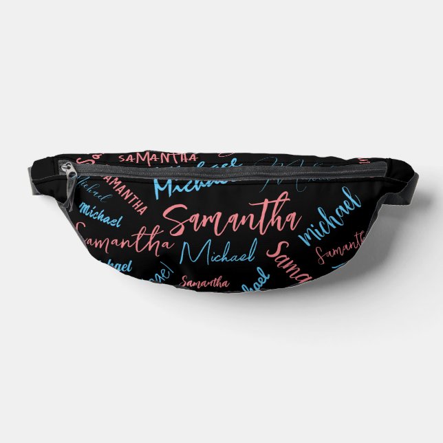 Two names couples pattern monogram blue light pink fanny pack (Lay Down)