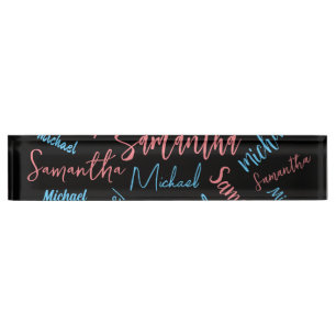 Two names couples pattern monogram blue light pink nameplate