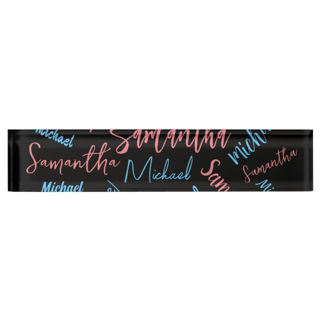 Two names couples pattern monogram blue light pink nameplate (Front)