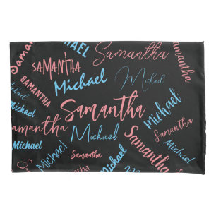 Two names couples pattern monogram blue light pink pillowcase