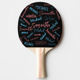 Two names couples pattern monogram blue light pink ping pong paddle