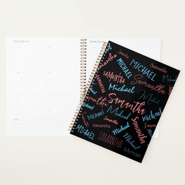Two names couples pattern monogram blue light pink planner (Display)