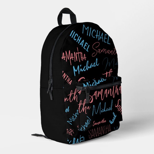 Two names couples pattern monogram blue light pink printed backpack (Back Corner Left)