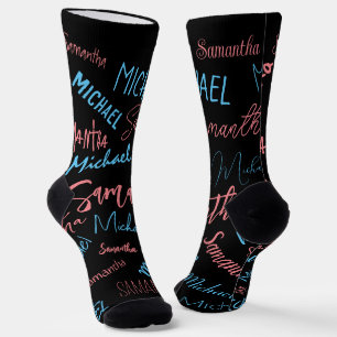 Two names couples pattern monogram blue light pink socks