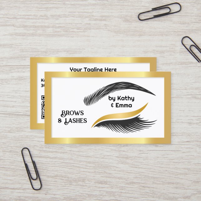 Two Names Lashes Brows Tech QR Business Card (Front/Back In Situ)