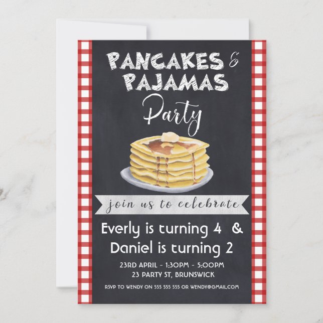 Two Names Pancakes Pjs Birthday Invitation (Front)