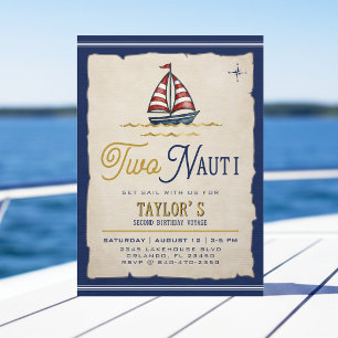 Two Nauti Sailboat 2nd Birthday Party Invitation