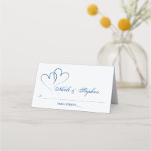 Two Nautical Blue Hearts Intertwined Place Card