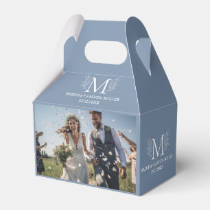 Two Newlywed Photos White Botanical Monogram  Favor Box