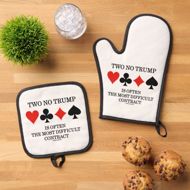 Two No Trump Most Difficult Contract Bridge Humour Oven Mitt & Pot Holder Set (Top Down)