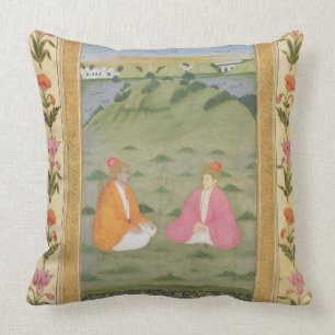 Two nobles seated in a landscape, from the Small C Throw Pillow