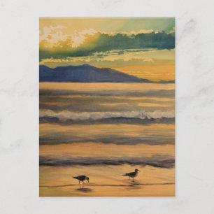 "Two of a Kind" Birds on the Beach Watercolor Postcard