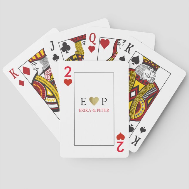 Two of Hearts love wedding monogram white Playing Cards (Back)