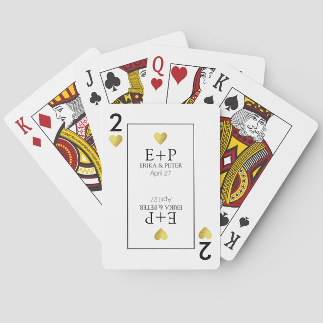 Two of Hearts Wedding Favours Monogram White Playing Cards (Back)