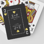 Two of Hearts Wedding Favours Monogrammed  Playing Cards<br><div class="desc">A nice and elegant design of a 'two of hearts' playing-card personalized with couple names,  initials and special date...  custom white text over a black background,  with faux golden hearts of love.</div>