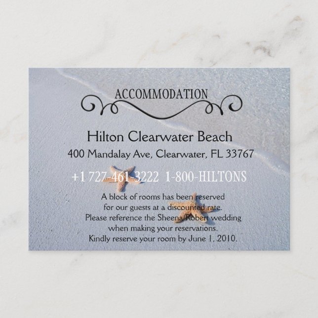 Two of Us | Beach Wedding Accommodation Directions Enclosure Card (Front)