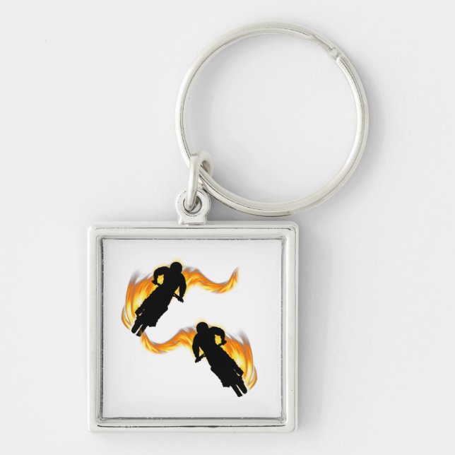 Two Off Road Dirt Bikes with Flames Keychain (Front)