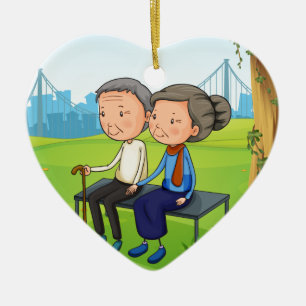 Two old couple at the park ceramic ornament