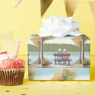 Two Old Ladies Sitting on a Bench Wrapping Paper