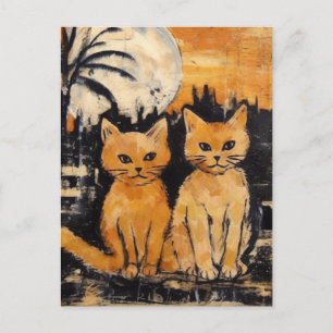 Two Orange Cats Mixed Media Postcard