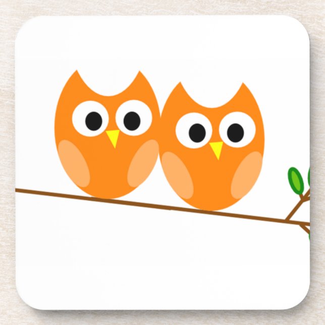 Two Orange Owls in Tree Coaster (Front)