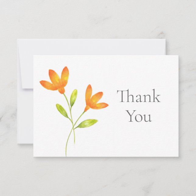 Two Orange Watercolor Flowers Thank You Card (Front)