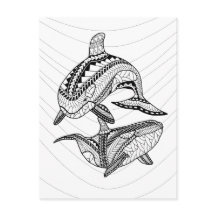 Two Orcas Adult Colouring Postcard