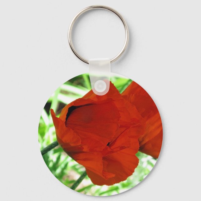 Two Oriental Poppies Flower Photo Keychain (Front)