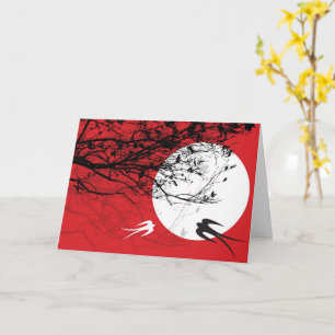 Two Oriental Swallows In Moonlight With Branches Card