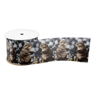 Two Otters Playing Chess,  Satin Ribbon