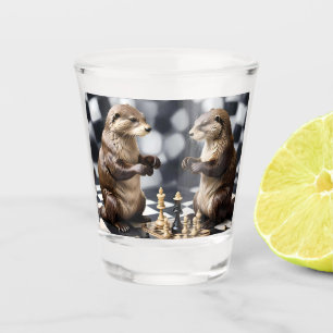 Two Otters Playing Chess,  Shot Glass