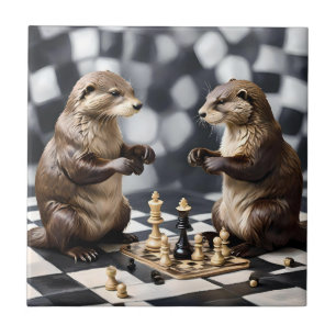 Two Otters Playing Chess, Tile